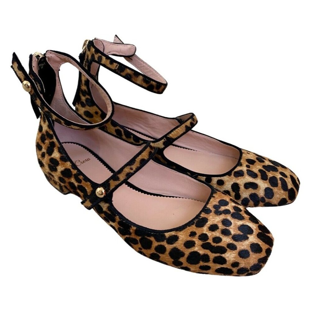 J Crew Sally Leopard Calf Hair Mary Jane Ballet Flats, 8.5